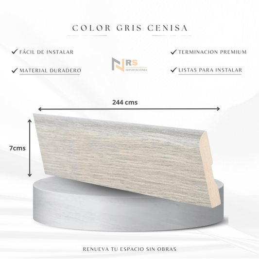 Guardapolvo Mdf Foliado GP22 Rodón color Gris ceniza 12X70X2440mm